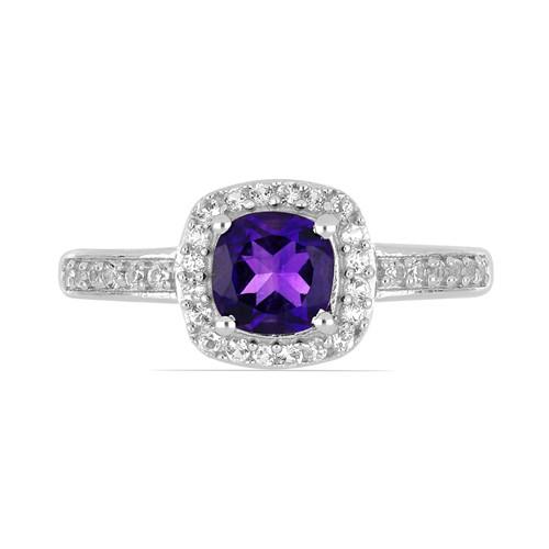BUY REAL AFRICAN AMETHYST GEMSTONE HALO RING IN STERLING SILVER